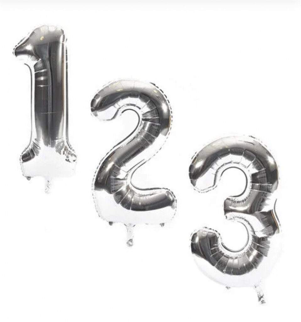 Silver Number 34 inch Large, luxury number balloon by Flowers by Kerry Mac for Manchester flower delivery