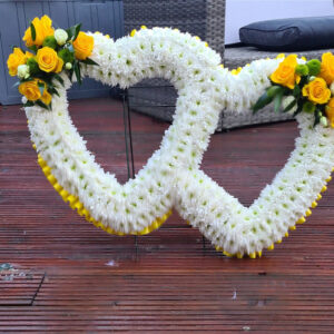 Double Funeral Heart On Stand, a handcrafted funeral & sympathy by Flowers by Kerry Mac Manchester florist