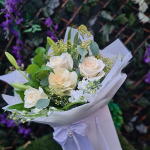 It’s all white, luxury birthday flowers by Flowers by Kerry Mac for Manchester flower delivery