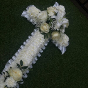 Cross funeral tribute, a handcrafted funeral flowers by Flowers by Kerry Mac Manchester florist