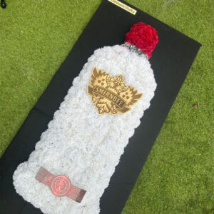Smirnoff Bottle 2D tribute, a handcrafted funeral flowers by Flowers by Kerry Mac Manchester florist