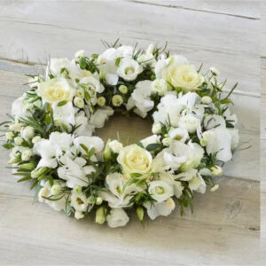 Opulent White Wreath, a handcrafted funeral wreath by Flowers by Kerry Mac Manchester florist