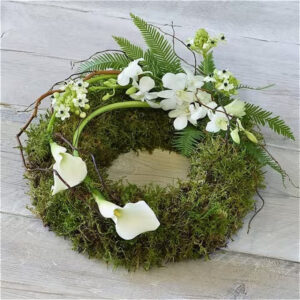 Eco friendly white calla wreath, a handcrafted funeral & sympathy by Flowers by Kerry Mac Manchester florist