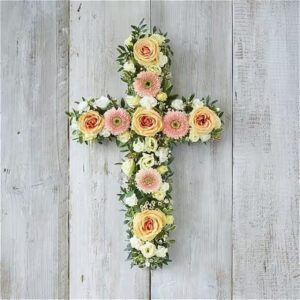 Pastel Cross, a handcrafted funeral flowers by Flowers by Kerry Mac Manchester florist