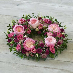 Garden Rose Wreath, a handcrafted funeral flowers by Flowers by Kerry Mac Manchester florist