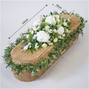 Large white Casket spray with garland, a handcrafted funeral flowers by Flowers by Kerry Mac Manchester florist