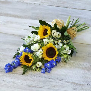 Sunflower Medley Sheaf, a handcrafted funeral flowers by Flowers by Kerry Mac Manchester florist