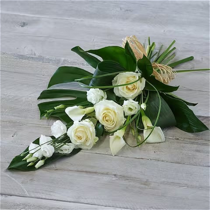 White rose and calla lily sheaf, a handcrafted funeral flowers by Flowers by Kerry Mac Manchester florist