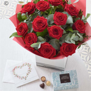 Red Rose Anniversary Gift Set, luxury anniversary flowers by Flowers by Kerry Mac for Manchester flower delivery