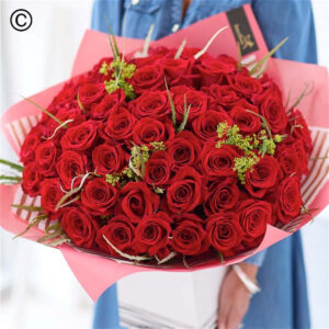 Valentine’s Day Luxury 50 Red Roses, luxury romantic bouquet by Flowers by Kerry Mac for Manchester flower delivery